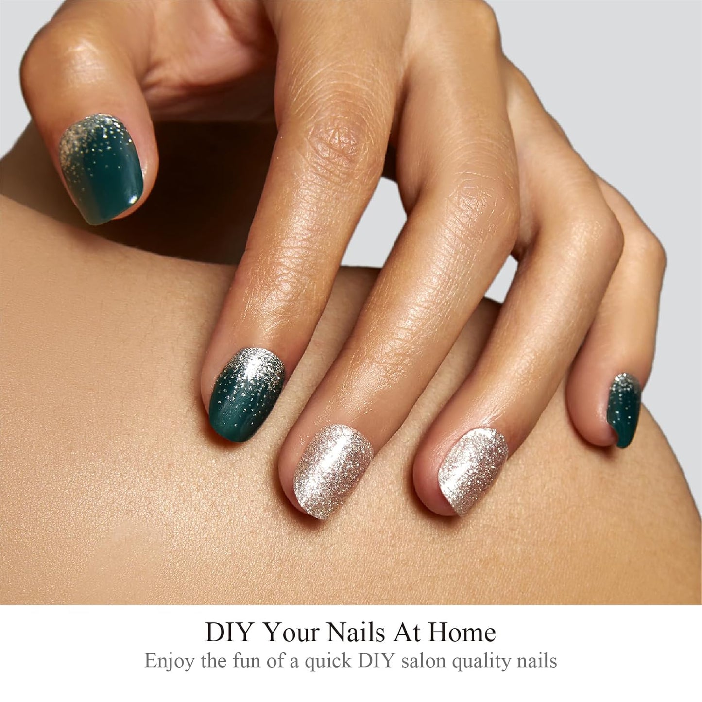 Semi Cured Gel Nail Strips, 20 PCS Gel Nail Stickers Work with UV Light, Gel Nail Wraps, Salon Quality & Easy to Use - Shineway