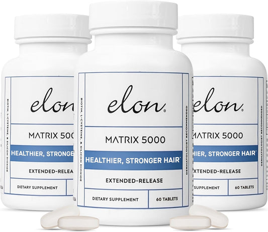 Elon Matrix 5000 - Biotin 5000mcg Vitamins for Hair Growth w/Extended Release - Promotes Healthy & Strong Hair - Pack of 3 (180 Day Supply)