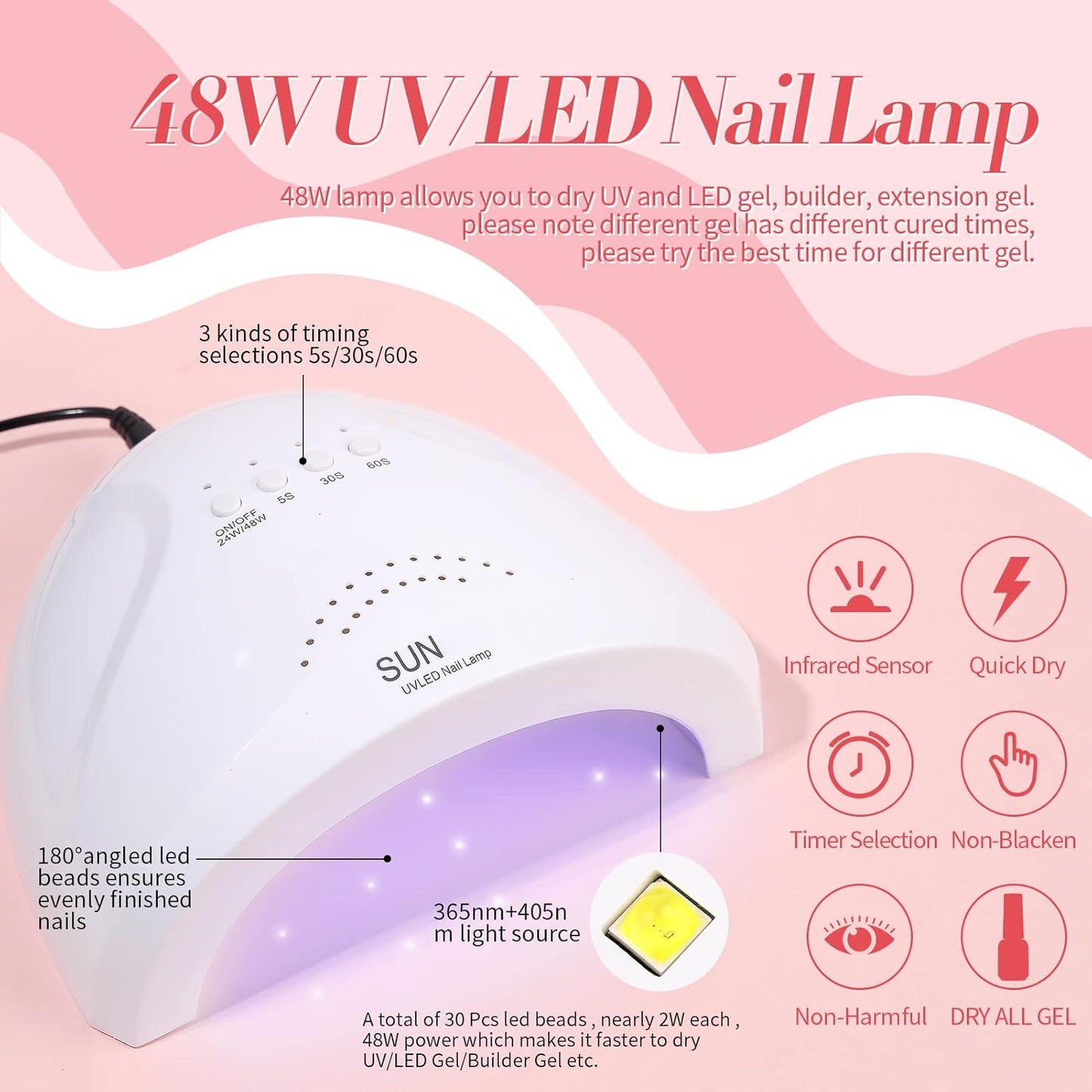 Born Pretty 28Pcs Jelly Gel Nail Polish Kit With U V Light 48W Nail Lamp 12 Colors Jelly Pink Nude Neutral Gel Polish Set with Base/Top Coat Manicure All-In-One Nail Gel Kit Ideal Gifts