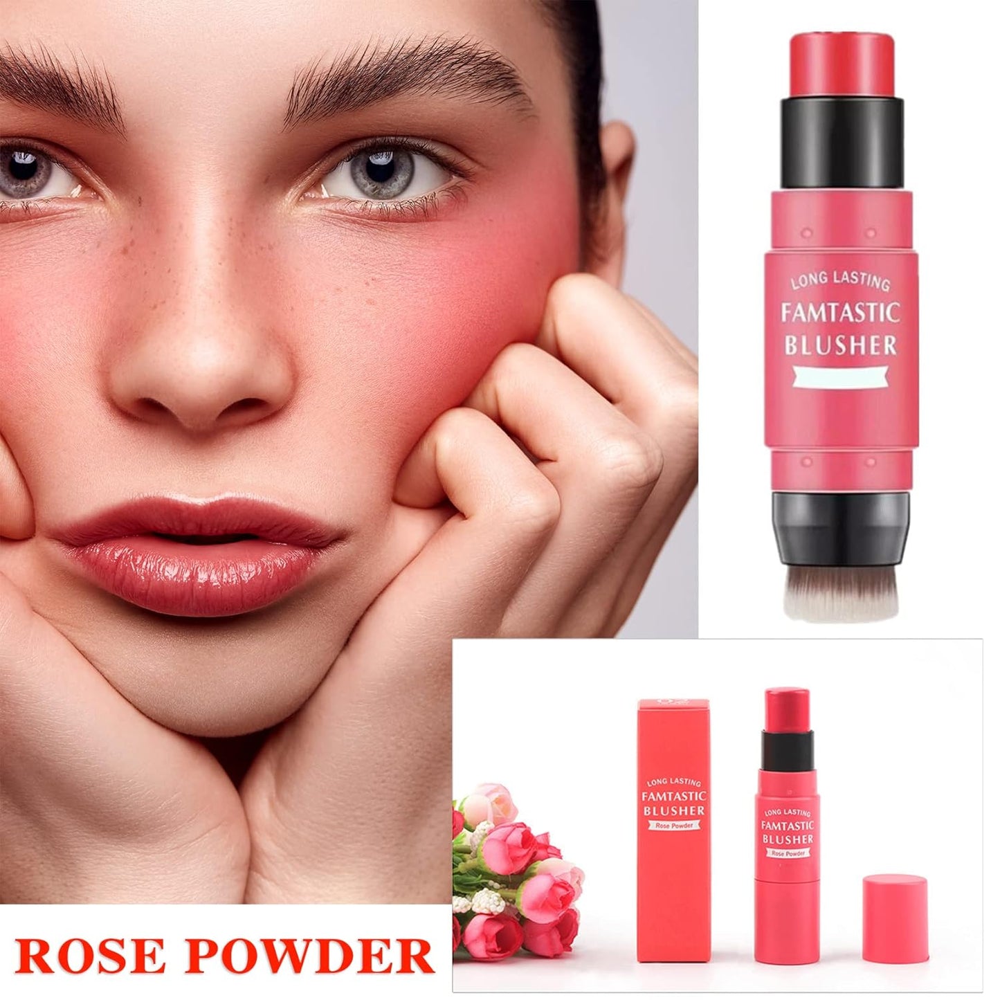 Cream Blush Stick (02) with Brush, Waterproof, Long Lasting, Shimmery Finish, Medium Coverage, Stick Pack, 40g, for All Skin Tones