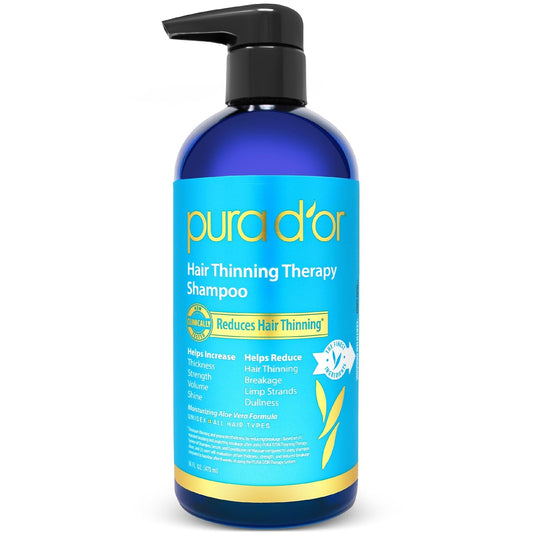PURA D'OR 16 Oz Hair Thinning Therapy Biotin Shampoo - ORIGINAL Scent - CLINICALLY TESTED Effective Results, Herbal Blend Hair Thickening Products For Women & Men, Color Safe Routine Shampoo