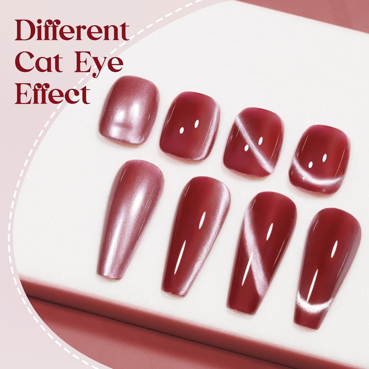 MIZHSE Quick Dry Cat Eye Nail Polish, Red Magnetic Nail Polish with Magnet, Air Dry Fast Nail Lacquer Non-Gel 15ml Cateye Polish for Women Girls Manicure DIY Home
