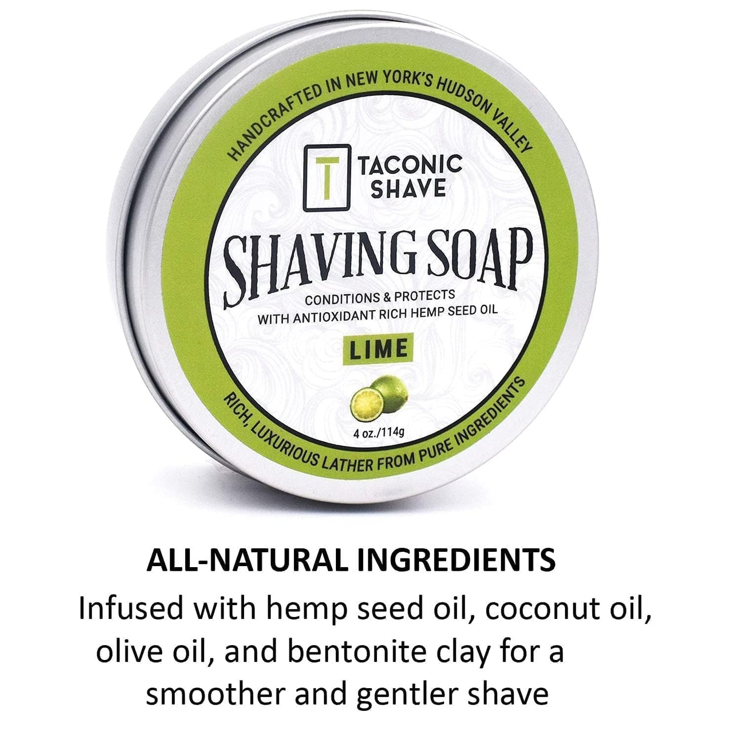 Taconic Shave Shaving Soap – Lime Scent – Dense, Slick Lather for Classic Wet Shaving – Brush & Bowl Lathering – Protective Cushion & Glide – Made in the USA