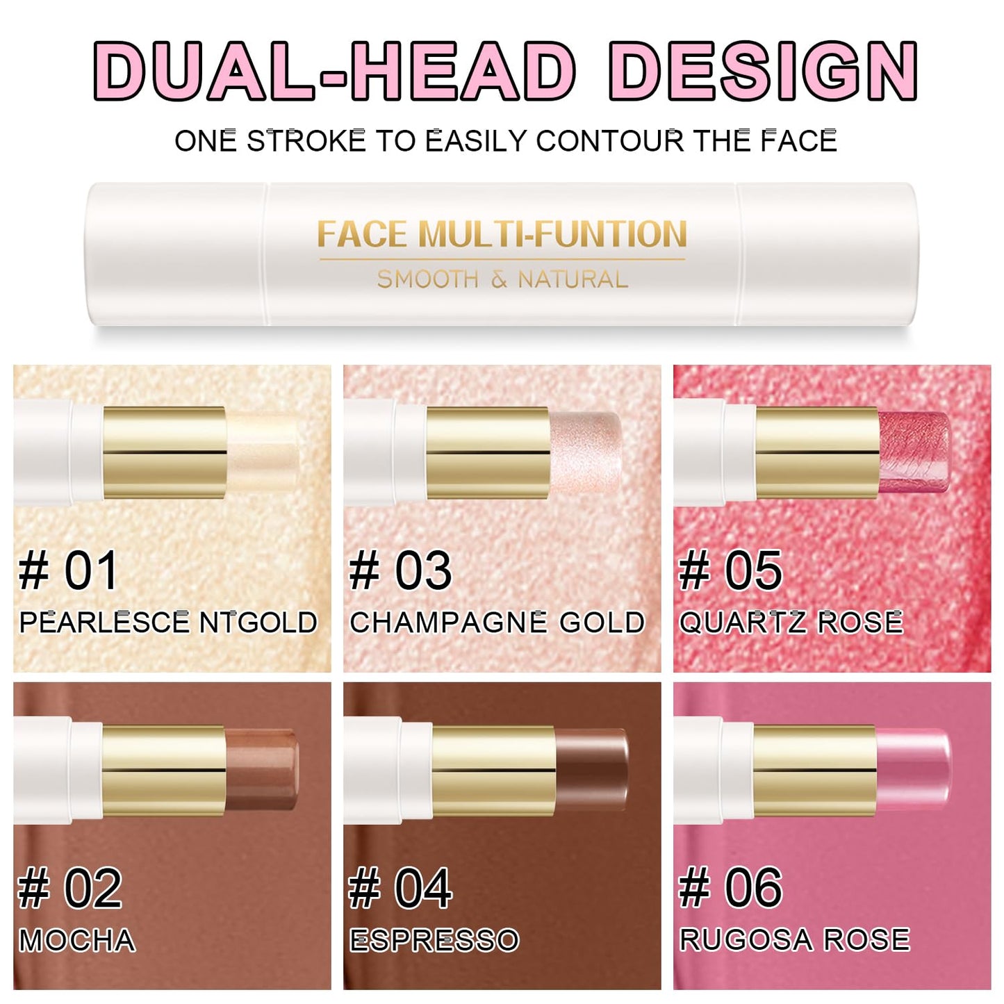 6 Colors Cream Contour Stick Makeup Kit, Shades with Highlighter Stick, Blush Stick and Double-End Bronzer Stick for Sculpt the Cheeks, Waterproof,Dewy & Matte Finish for Beginners (6 COLORS SET B)