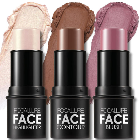 FOCALLURE 3 Pcs Cream Contour Sticks,Shades with Highlighter & Bronzer & Blush,Non-greasy Long-wear Face Contouring Pen,Easy to Sculpt the Face and Create a Lightweight Finishing Makeup,NEUTRAL