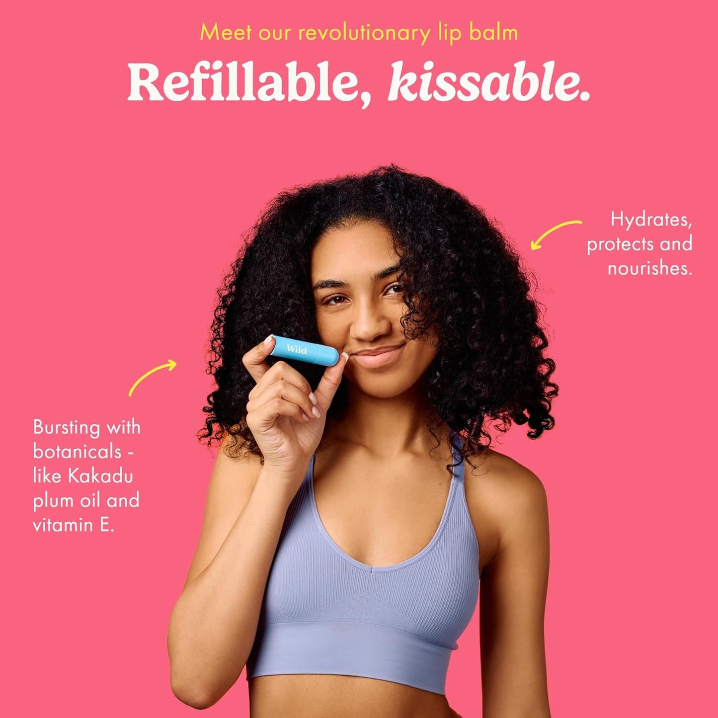 Wild Refillable Lip Balm Starter Kit - Includes Blue Aluminum Case & 3 Pack Lip Balm Refills in a Variety of Scents - Includes Coconut & Vanilla, Passionfruit Swirl & Watermelon Flavors