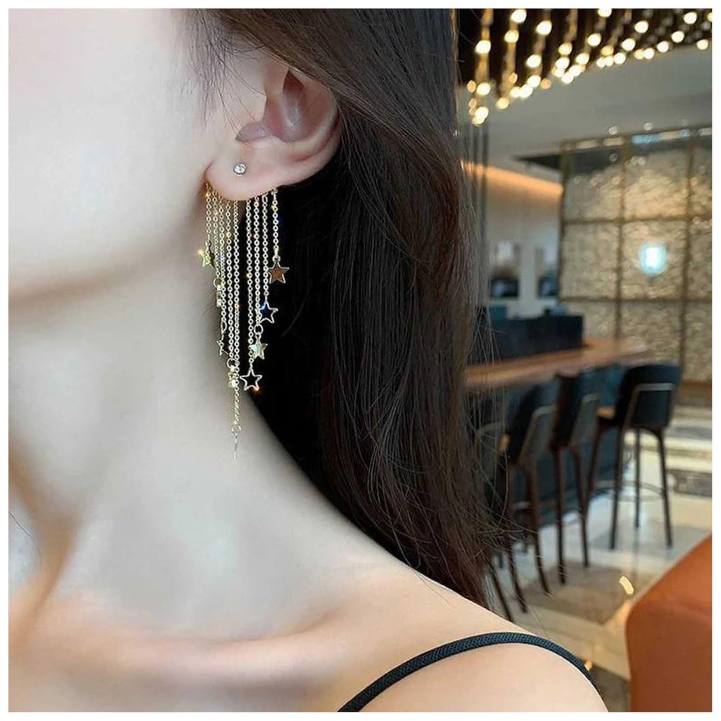 Boho Star Chain Tassel Earrings Gold Star Dangle Earrings Long Chain Drop Earrings Tiny Star Fringe Chain Earrings Jewelry for Women and Girls