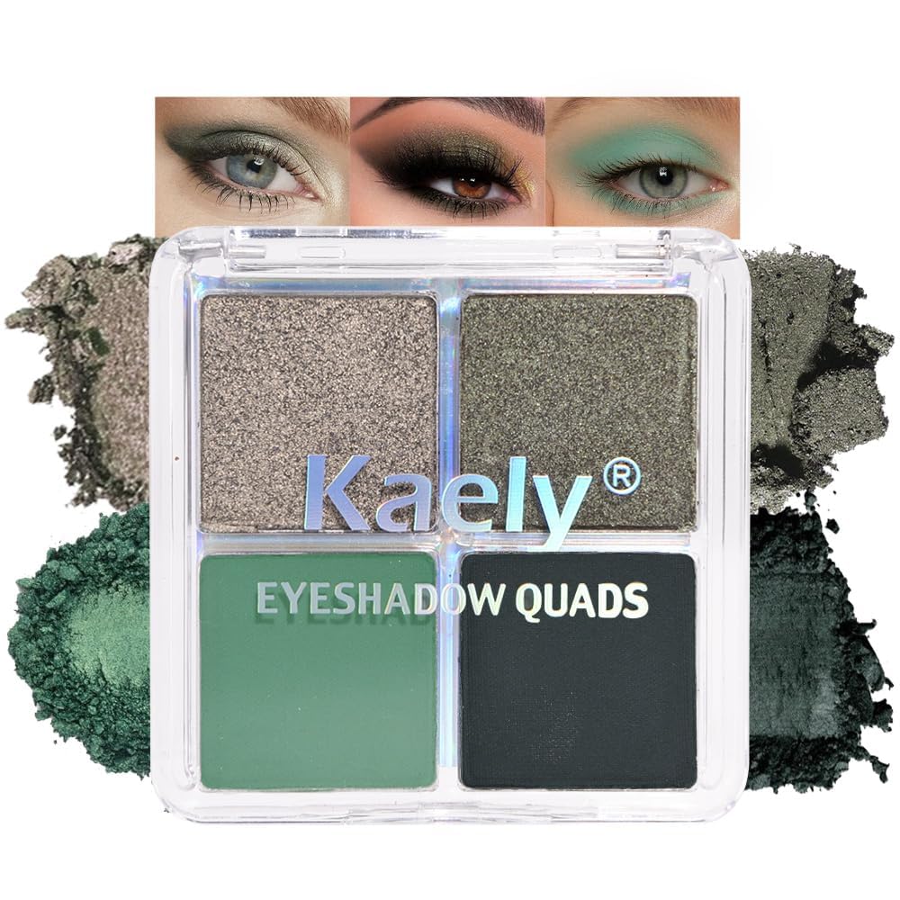 4 Colors Matcha Green Eye Shadow Powder Palette Makeup, Highly Pigmented Waterproof Matte Shimmer Quad Eyeshadow Palette for Women, paleta de sombras de ojos, Blendable, Vegan 12