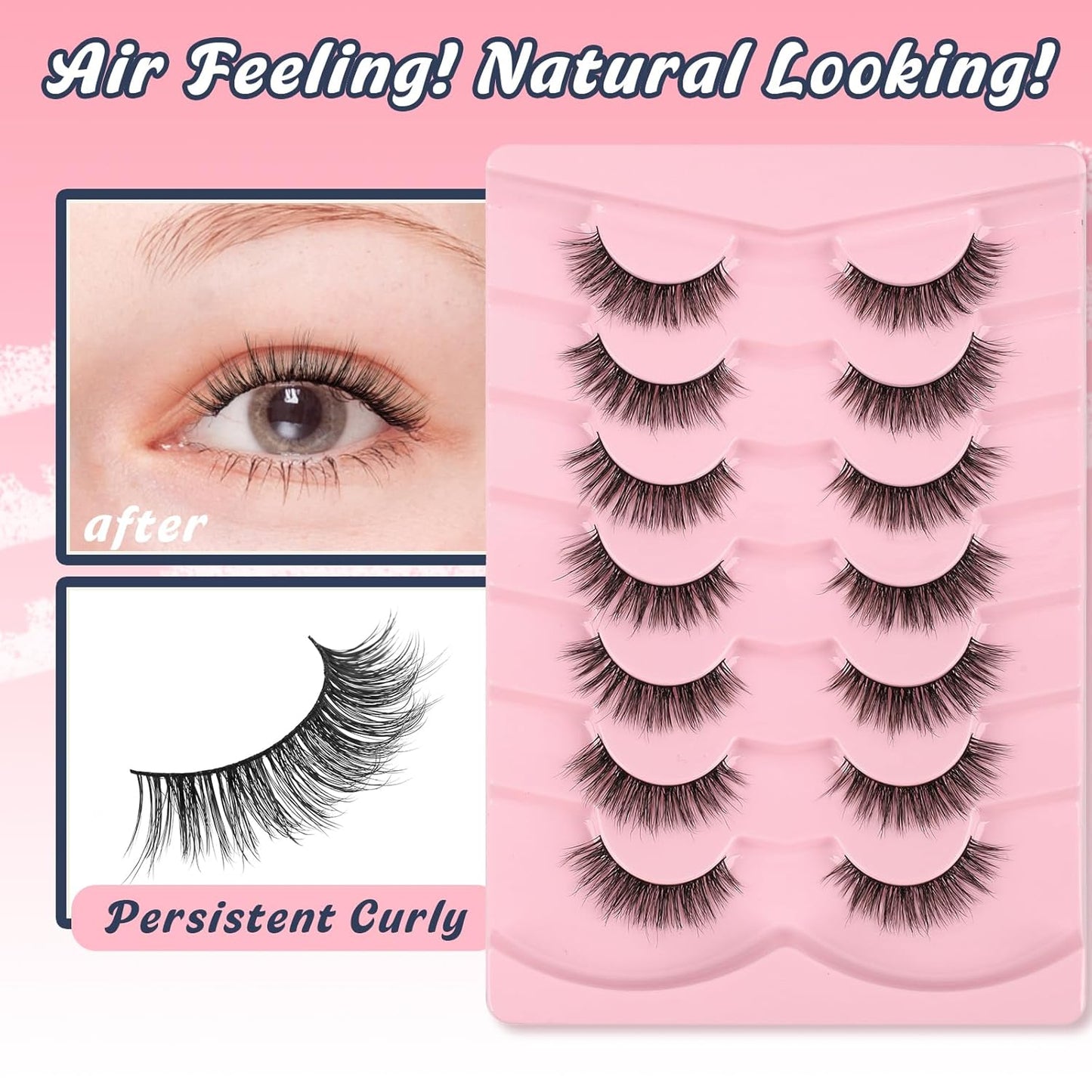 Lashes False Eyelashes 13MM Wispy Lashes Pack Fluffy Lash Strip EyeLashes with Thin Band C Curl Natural Lashes Fake Eyelash 7 Pair Siligli