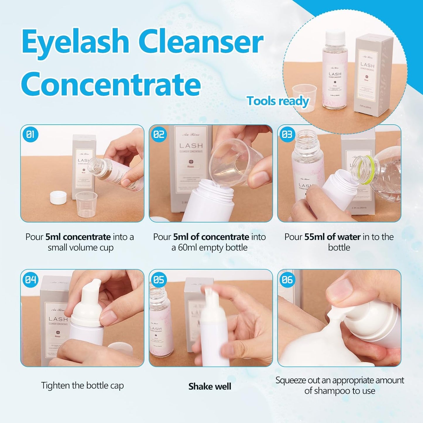 Lash Shampoo Concentrate 100ml Lash Extension Cleanser Oil-Free Eyelash Extension Shampoo with Salon Home Care -Makes 20 Bottles 60ml Lash Shampoo,Unscented
