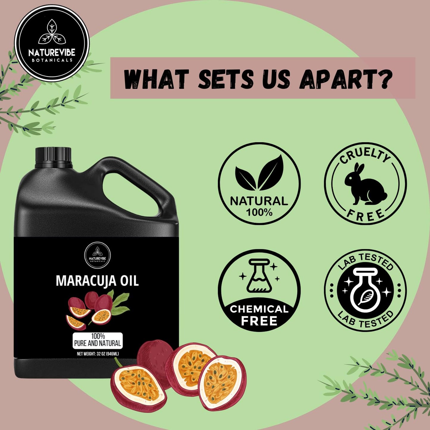 Naturevibe Botanicals Maracuja Oil 32 Ounces | 100% Pure and Natural | Great for Skin Care and Hair Care