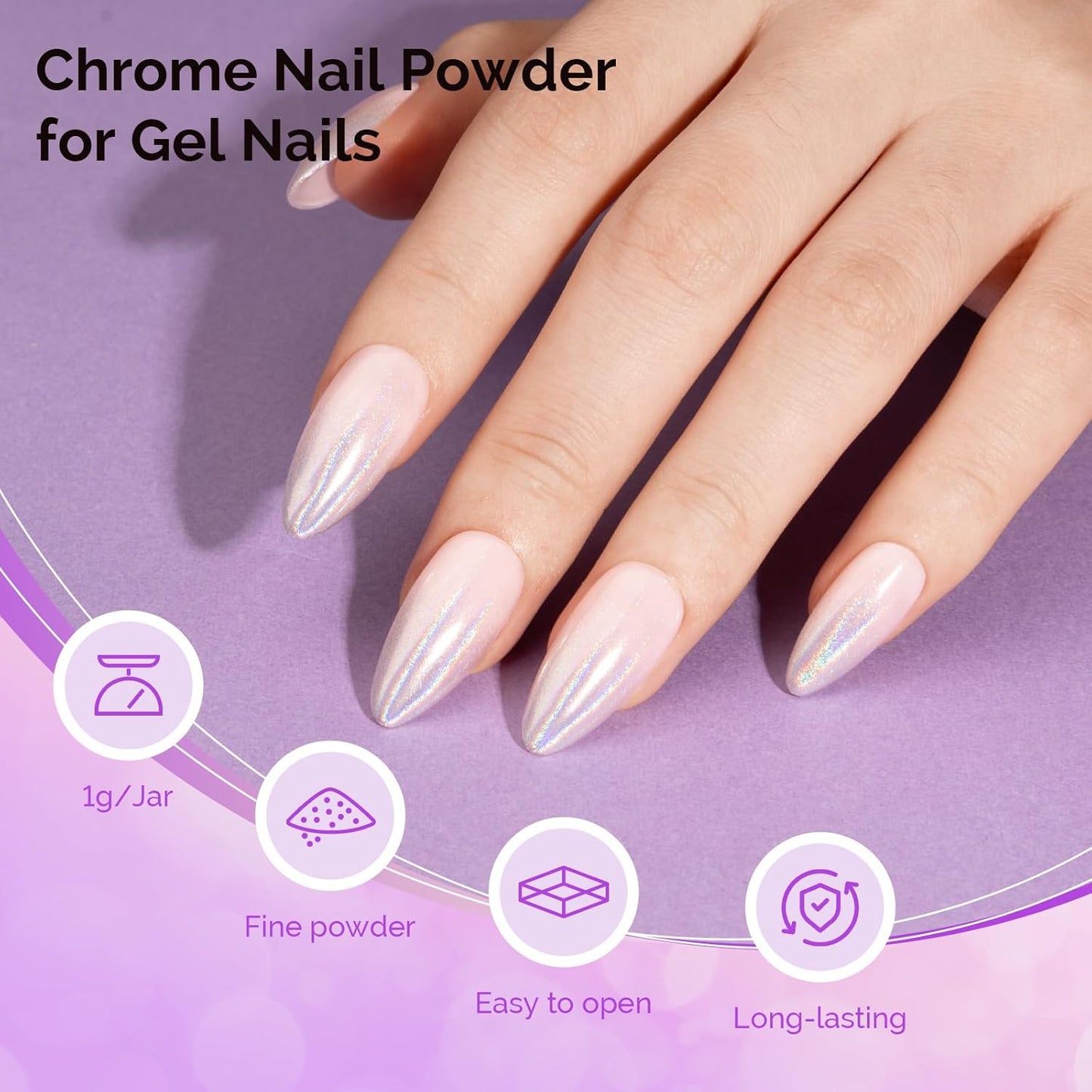 MelodySusie Chrome Nail Powder for Gel Nails,Holographic Laser Silver Metallic Mirror Effect Pigment Stylish Fine Glitter for Home DIY Salon Use Visit The MelodySusie Store
