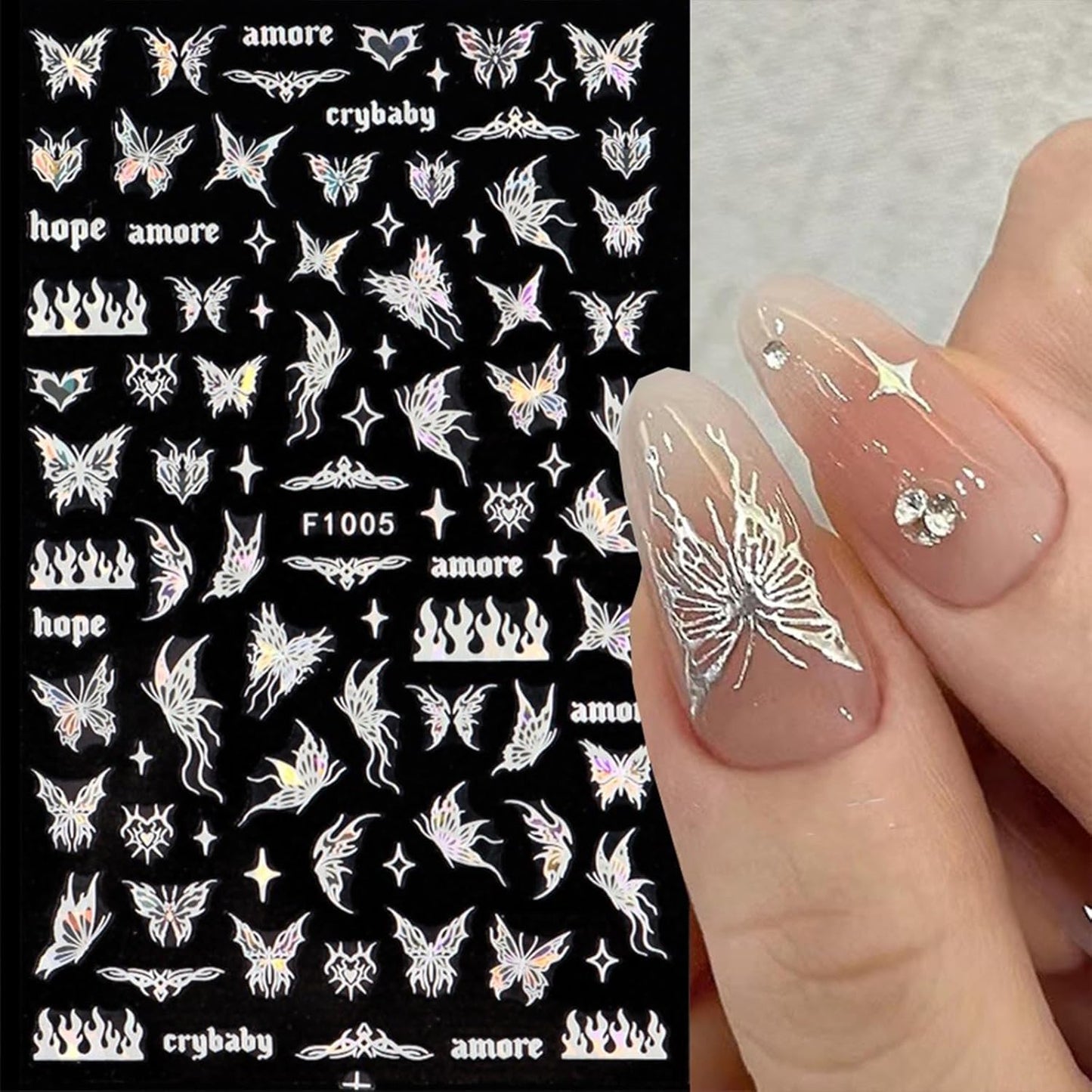 Butterfly Nail Art Stickers Decals 3D Self-Adhesive Laser Butterfly Nail Stickers Holographic Butterflies Design Nail Art Supplies for Women Acrylic Nail Art Decoration Accessories 8 Sheets