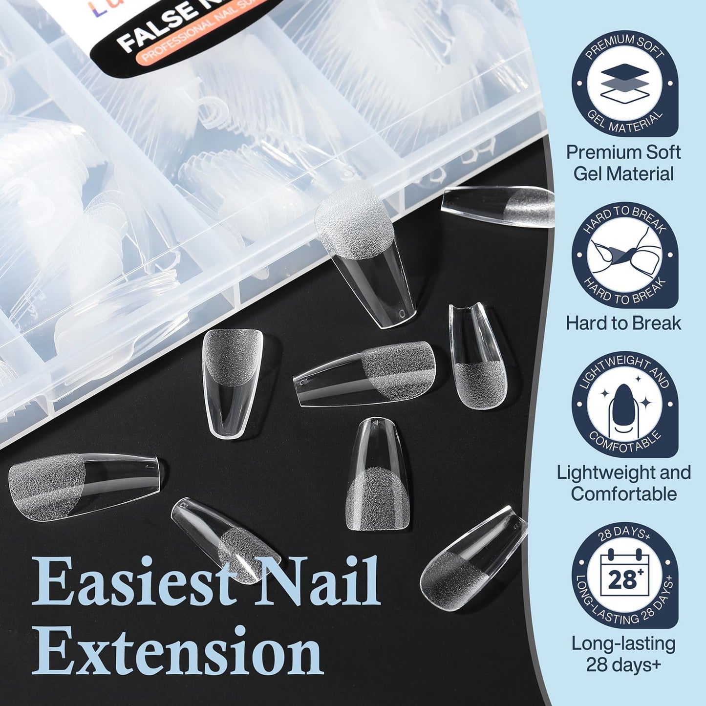 Medium Gel Coffin Nail Tips, 240pcs Soft Gel Pre-Shaped Acrylic Fake Nails, Half Matte Full Cover Clear Press on Flase Nail Tips for Extension Nail Manicure Home DIY 12 Sizes Gelly Tips