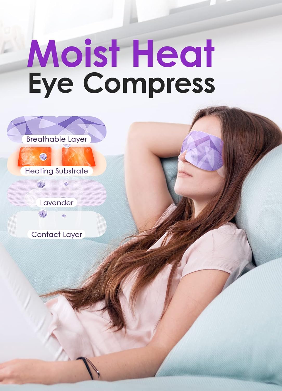 12 Pack Steam Lavender Eye Mask for Dry Eyes, Disposable Heated Eye Mask,Warm Eye Compress for Dark Circles, Spa Eye Mask for Puffy Eyes Mask,Moist Self Heating Pads for Tired Eyes