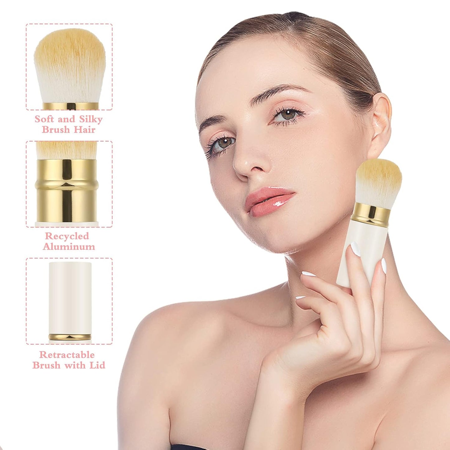 Falliny Retractable Kabuki Makeup Brush, Travel Face Blush Brush, Portable Powder Foundation Sunscreen Brush with Cover for Blush, Bronzer, Buffing, Flawless Powder Cosmetics