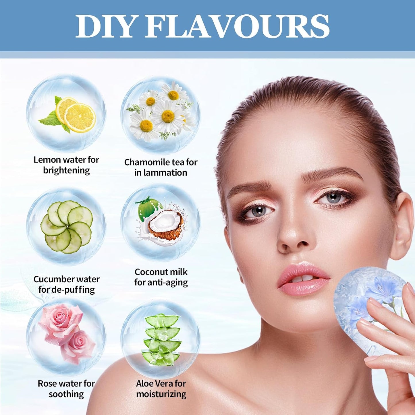 Ice Cube Roller for Face,Eyes and Neck,Reusable Silicone Ice Mold Mermaid Shell Shape for Shrink Pores Anti Wrinkle and Skin Beauty Care,Reduce Migraine Pain,Gua Sha Face Massage Tools (Blue)