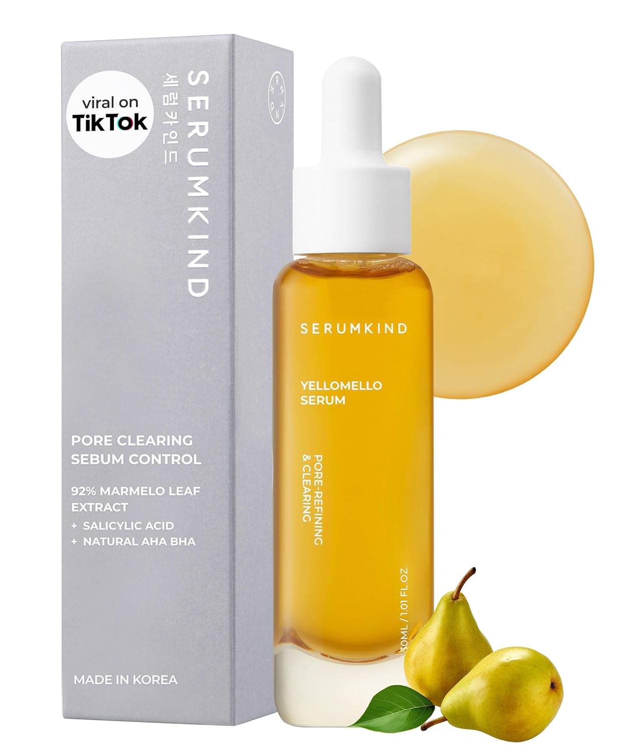 SERUMKIND Pore tightening and Refining Serum Korean Face Skincare - Natural Salicylic acid - Yellowmello Extract 92% -1 fl.oz.
