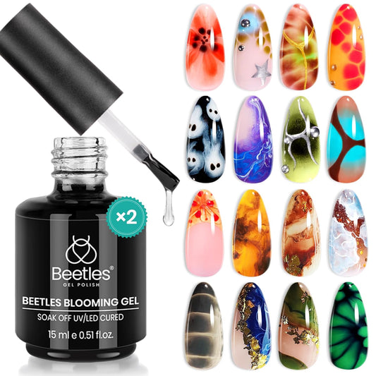 Beetles Halloween Blooming Gel: 2 Pcs 15ml Clear Uv Led Blooming Gel Nail Polish for Spreading Effect Blossom Marble Natural Stone Watercolor Floral Print Soak off Nail Diy Design