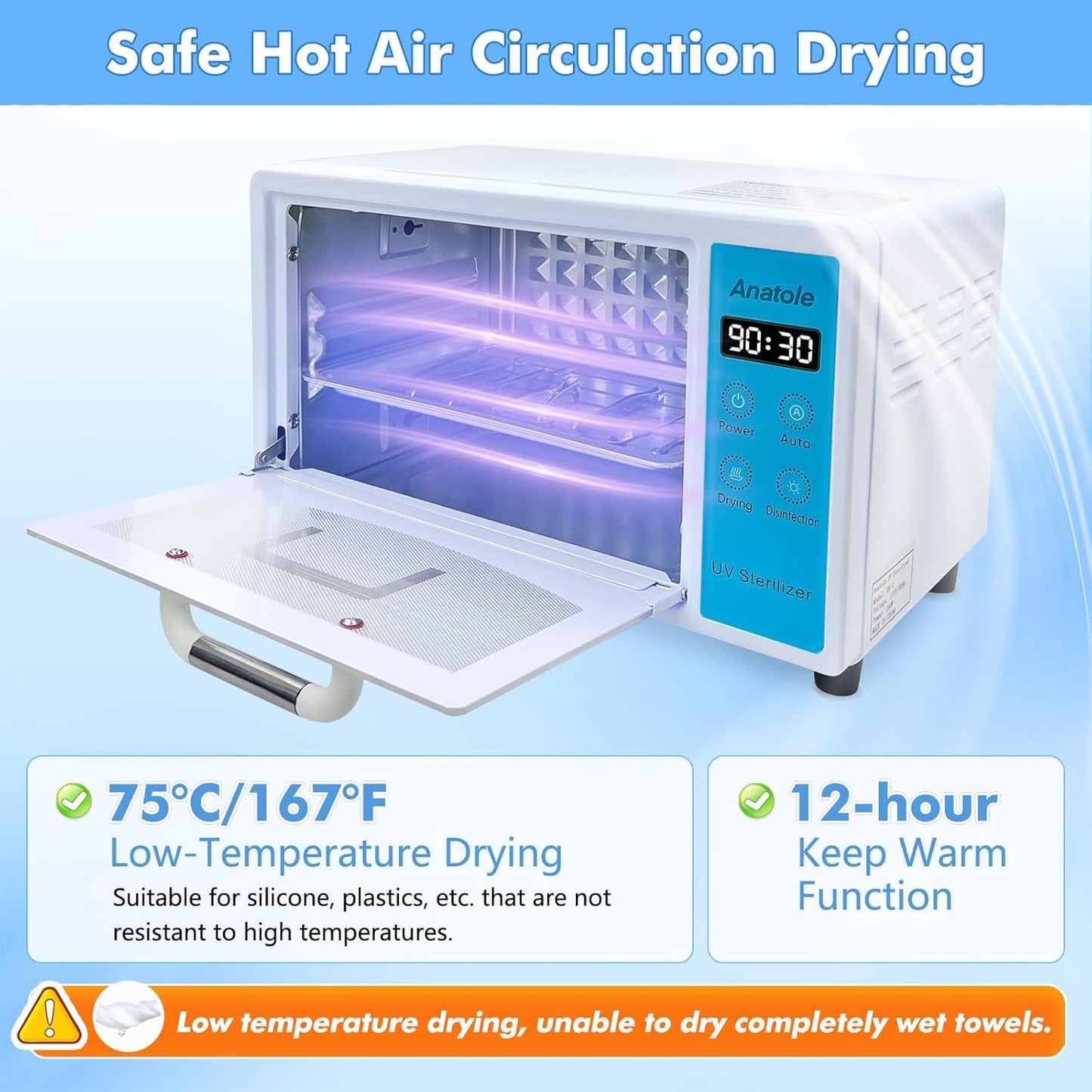 Anatole UV Light Nail Tool Cleaning Machine Dryer 10L Multifunctional Cleaner Box 160W Professional Manicure Tool Cleaning Cabinet with Stainless Steel Tray Rack for Beauty Salon Spa Barber Home 110V