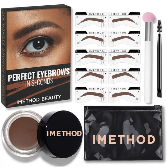 iMethod Eyebrow Stamp and Eyebrow Stencil Kit - Brow Stamp Kit, Eye Brow Stamping Kit, Brow Stencil and Stamp Kit, Brow Trio Eyebrow Kit, Perfect Bushy Eyebrows, Brown