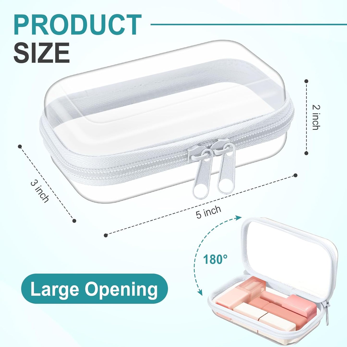 Hoolerry 4 Pcs Hard Clear Zipper Case Makeup Bags Plastic Pencil Pouch Transparent Storage Box Containers for Cosmetics, Snacks, Building Blocks, Puzzles(White,5 x 3 x 2 in)
