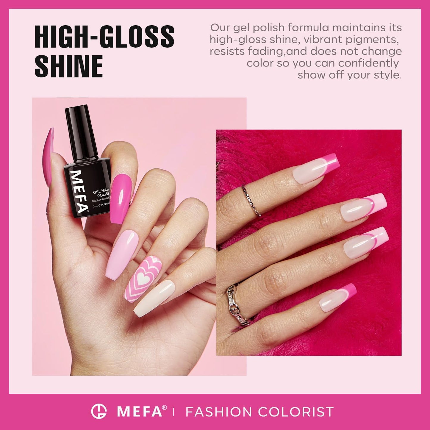 MEFA Pink Gel Nail Polish Set 6 Colors, Hot Pink Shades Spring Neon Light Bright Magenta Electric Tones Craze Nail Art Design at Home DIY Decorations Manicure Kit Gifts for Women