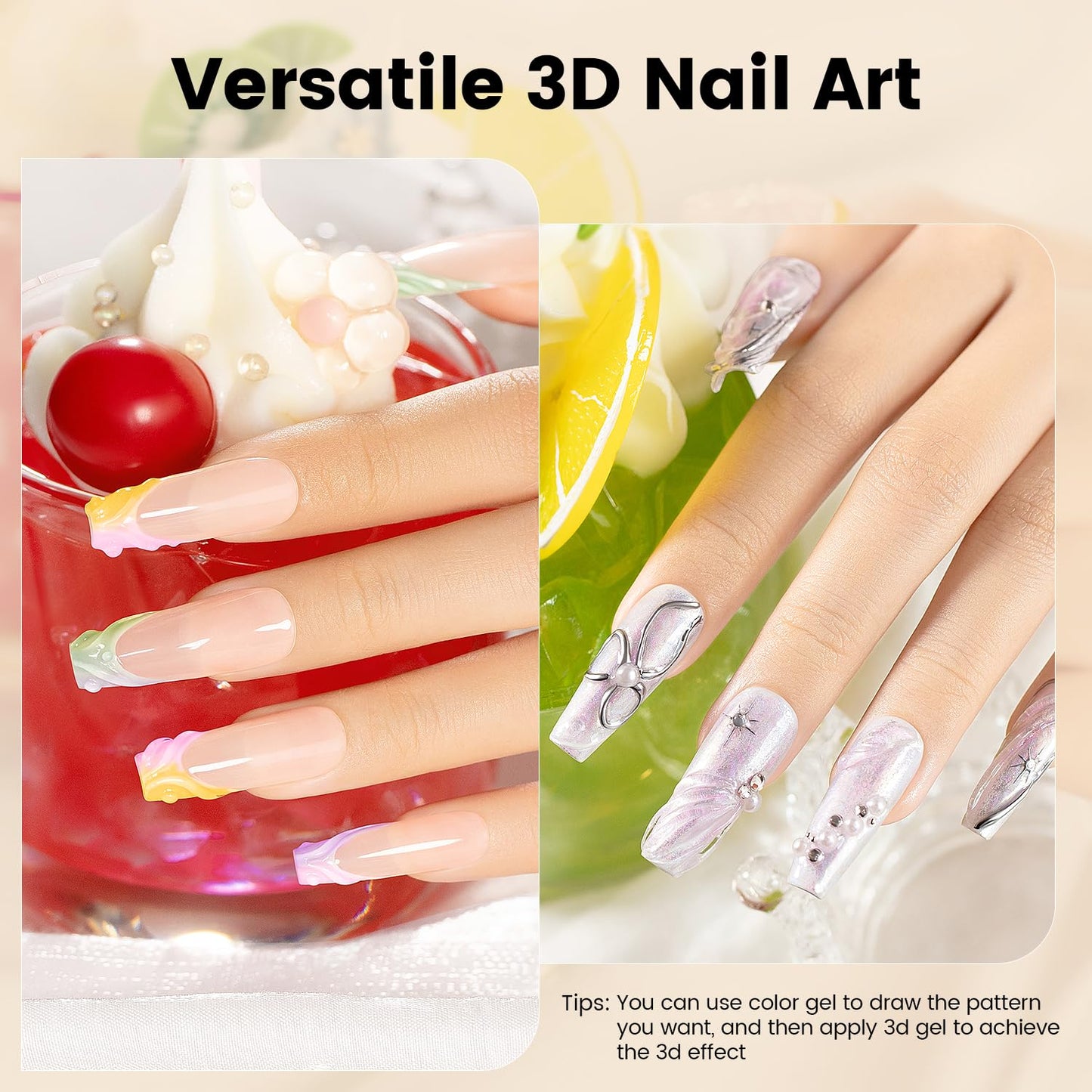 RARJSM 3D Sculpting Gel for Nail Art Designs DIY NailCharms Rhinestone Glue 3D Nail Craving GelPolish Clear Painting Drawing Sculpture Gel UV LED Curing Requires NailDecoration Manicure Design