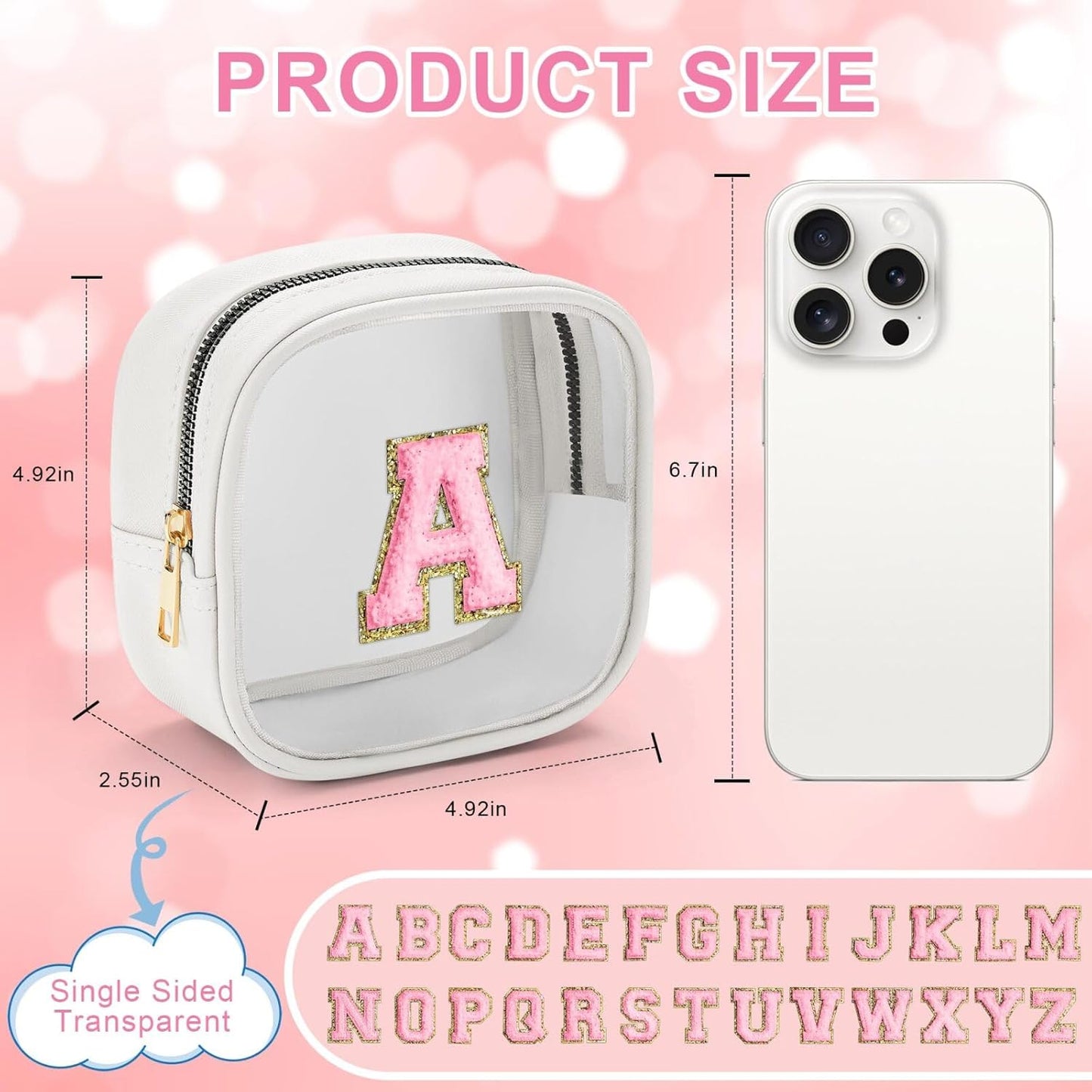 YOOLIFE Initial Make Up Bag Travel Toiletry Bag, Clear Makeup Bag Preppy Cosmetic Bags Organizer Travel Essentials Gifts for Women Teen Girlfriend Teacher Mom Birthday Mothers Day Gifts White I