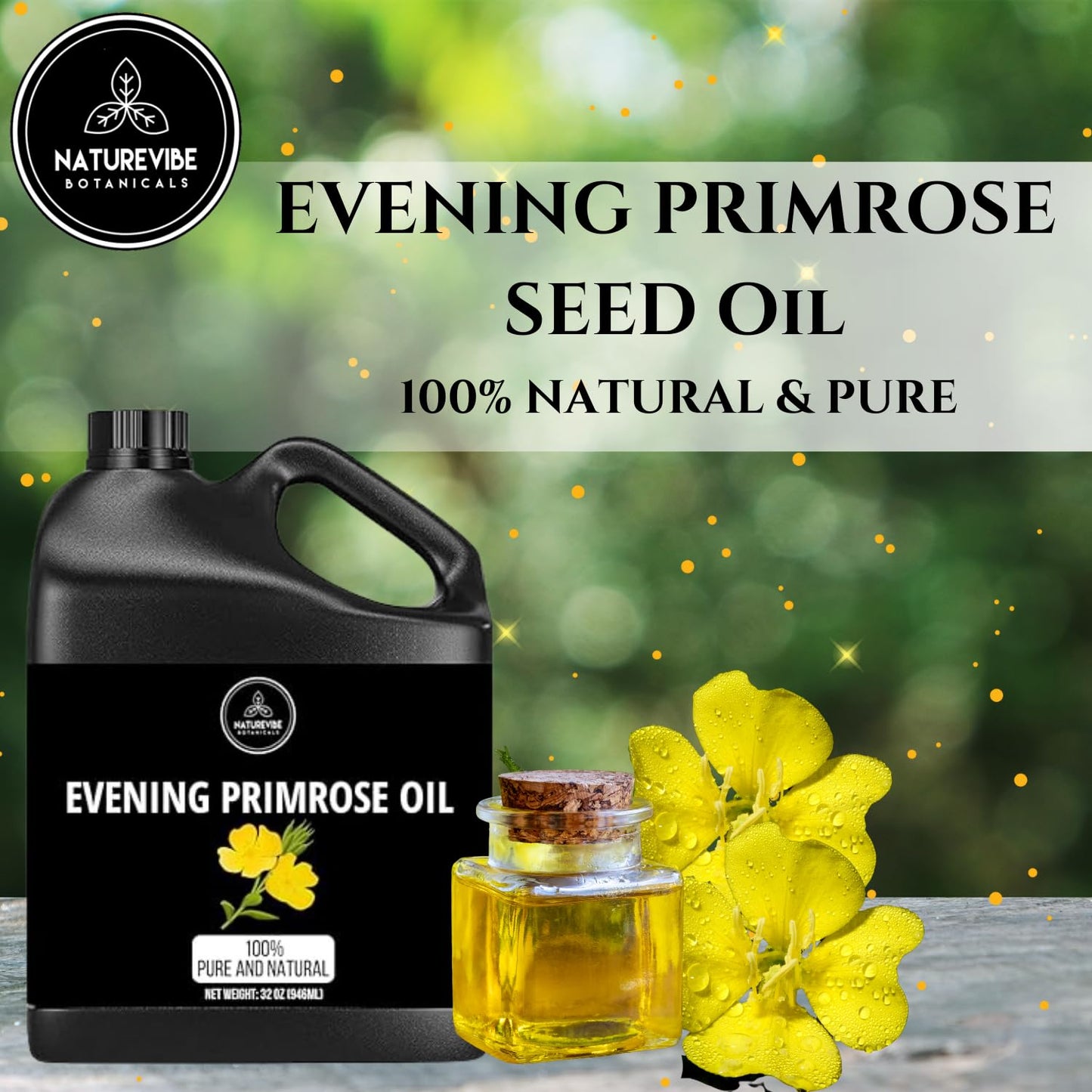 Naturevibe Botanicals Evening Primrose Oil 32 Ounces | 100% Pure and Natural | Great for Skin Care and Hair Care