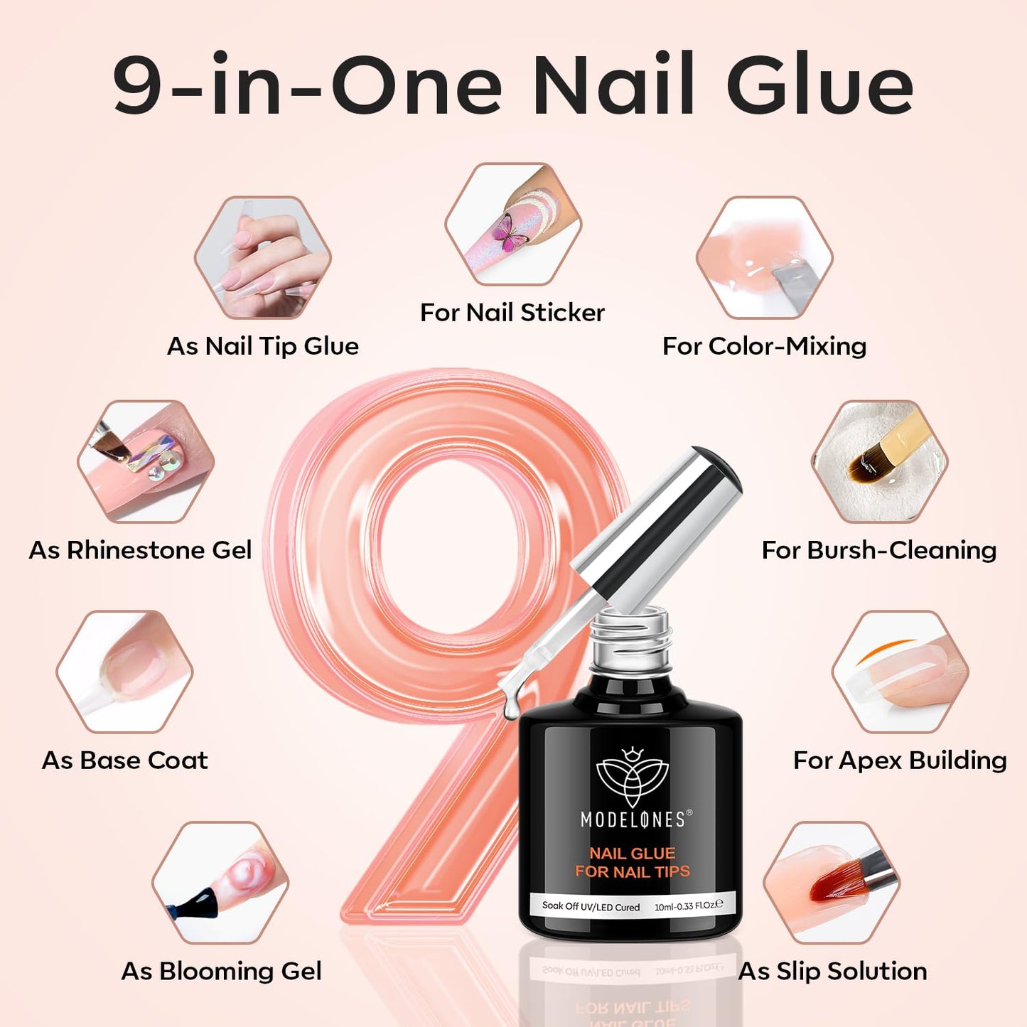 modelones Short Almond Gel Nail Tips Kit, 9-in-One Nail Glue with Portable U V Lamp 216Pcs 12Sizes Pre-Etched Press ons Fake Acrylic Extension Kit DIY Salon Gift for Women