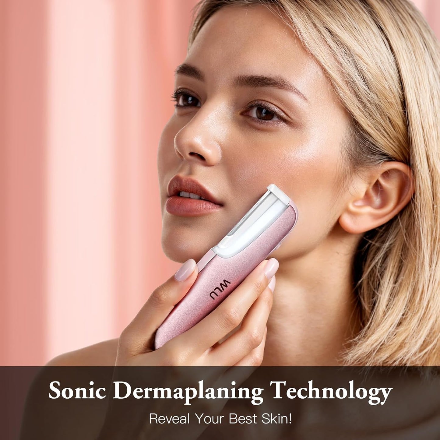 Dermaplaning Tool for Women Face - Edge Technology Sonic Dermaplane Razor for Facial Exfoliation & Peach Fuzz Hair Removal with 10 Refill Blades (Pink)