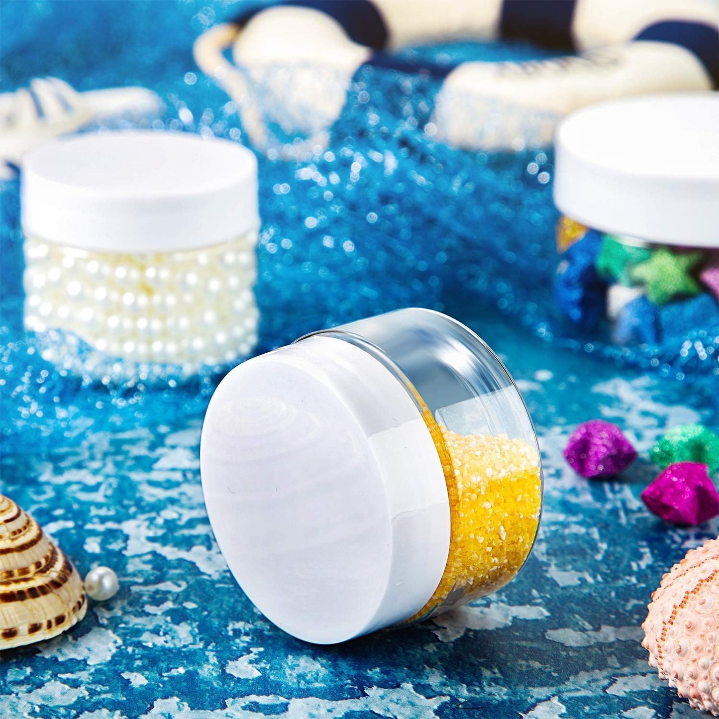 SATINIOR 24 Pieces Empty Clear Plastic Jars with Lids Round Storage Containers Wide-Mouth for Beauty Product Cosmetic Cream Lotion Liquid Butter Craft and Food (White Lid, 1 oz)