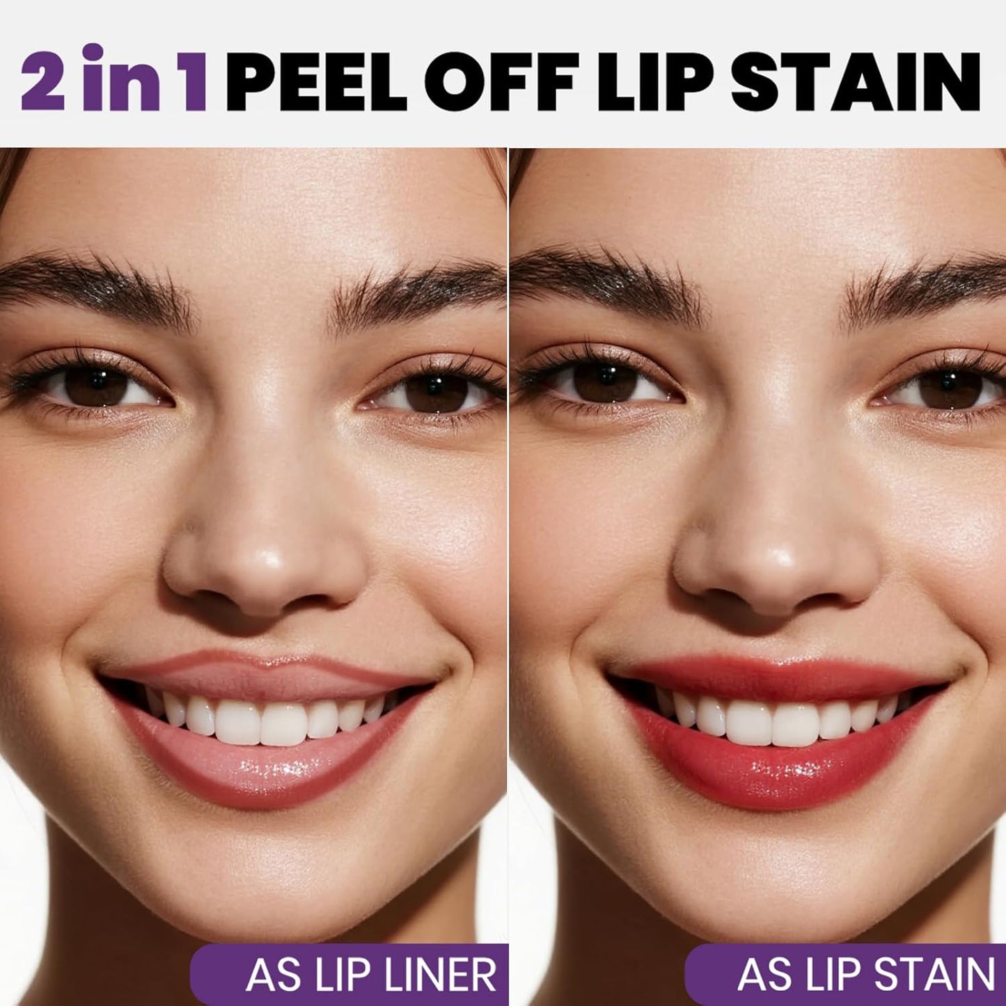 Lip Stain Peel Off, All Day Lip Liner Tint with Tweezer, Long Lasting Waterproof Transfer-Proof, Matte Lip Stains Makeup, Highly Pigmented Color, Hot Pink