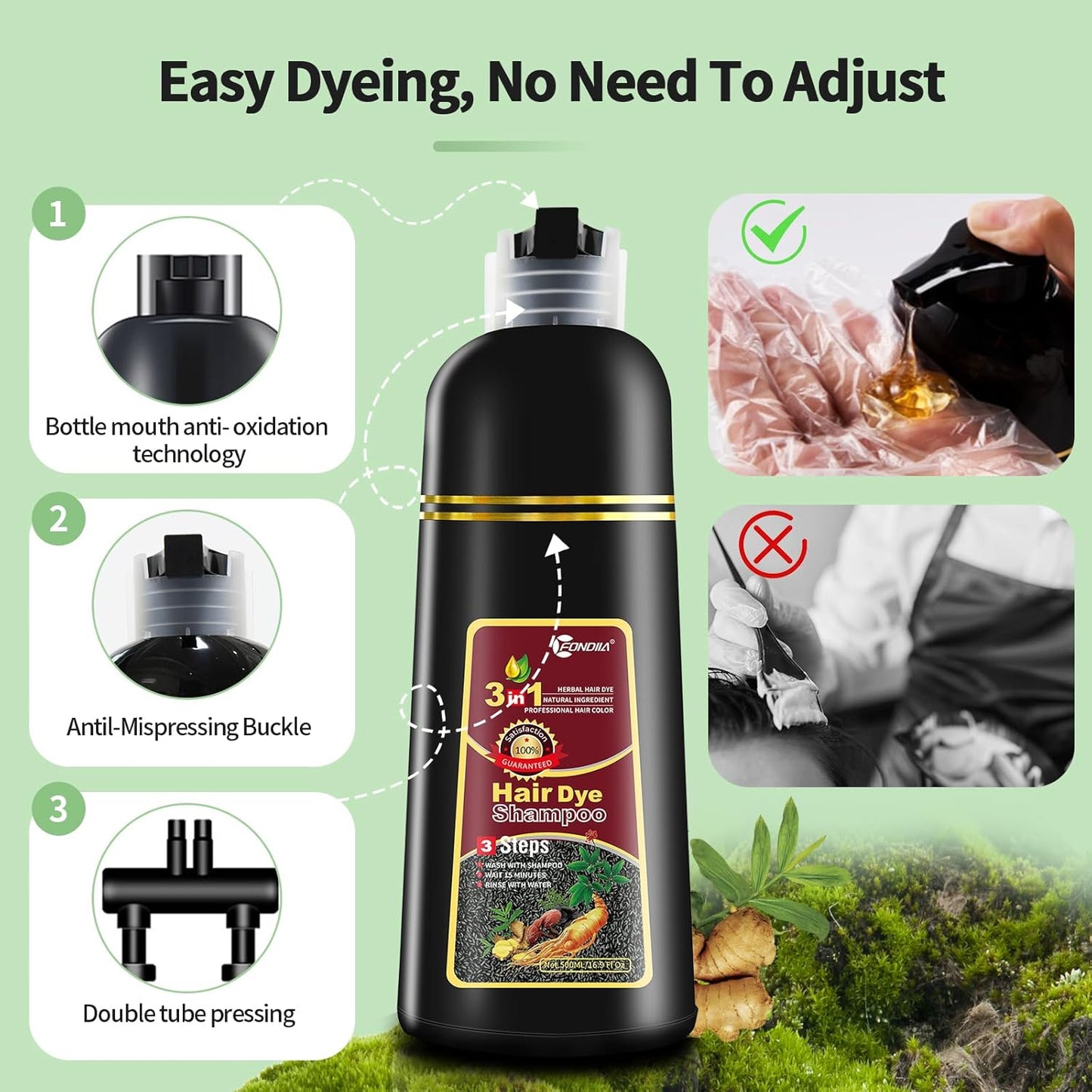 leorx Instant Hair Dye Shampoo For Gray Hair, 500ml - 3 In 1 Herbal Coloring For Women & Men - Dark Brown Color, Ammonia Free - Tintes Para El Cabello Profesional