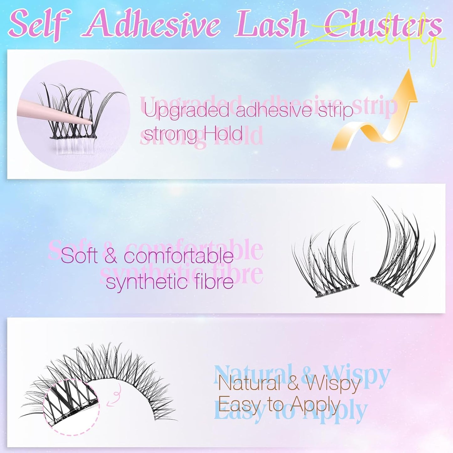 zanlufly Self Adhesive Lash Clusters No Glue Eyelashes C Curly Reusable Pre-glued Lashes No Damage Self Adhesive Eyelash Clusters Press on Eyelashes(8-14mm,120Pcs)