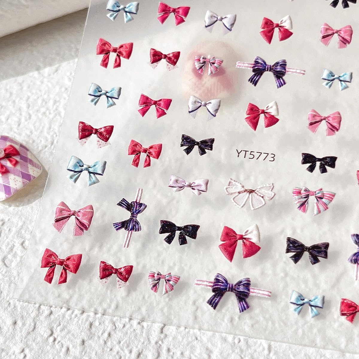 Cute Bow Nail Stickers Multicolor Bowtie Nail Decals Bow Stickers for Nails 3D Self Adhesive Nail Art Supplies & Decorations for Women Girls,1 Sheet DIY Manicure Decor