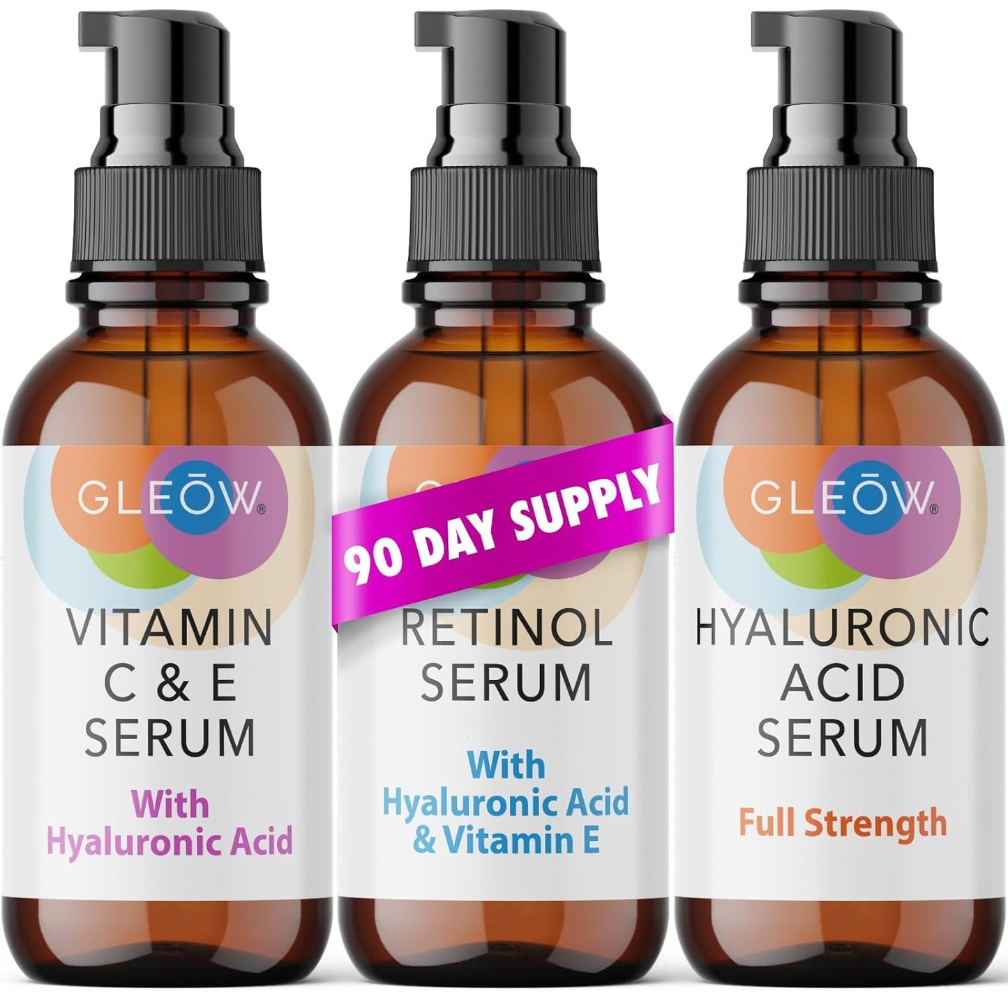 Retinol Serum for Face, Vitamin C with Hyaluronic Acid Face Serum for Women and Men, Glow Total Package Skin Care Set, Targets Appearance of Uneven Skin Tone and Dryness 3x2 oz