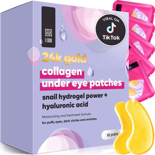 LE GUSHE Under Eye Mask & Under Eye Patches (10 Pairs) - Gold Eye Mask with Collagen & Amino Acid, Cooling Eye Care for Wrinkles, Puffy Eyes & Dark Circles, Brightening Skincare