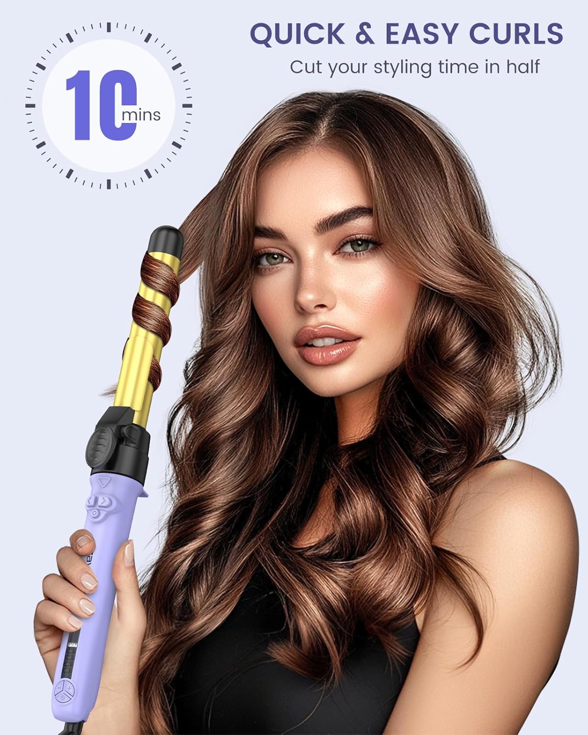Ceramic Rotating Curling Iron, 3 in1 Self-Rotating Curler with Interchangeable Barrels (0.75" 1" 1.25") for Multiple Hairstyles, Fast Heat-Up Auto Curling Wand, Dual Voltage, Adjustable Temp
