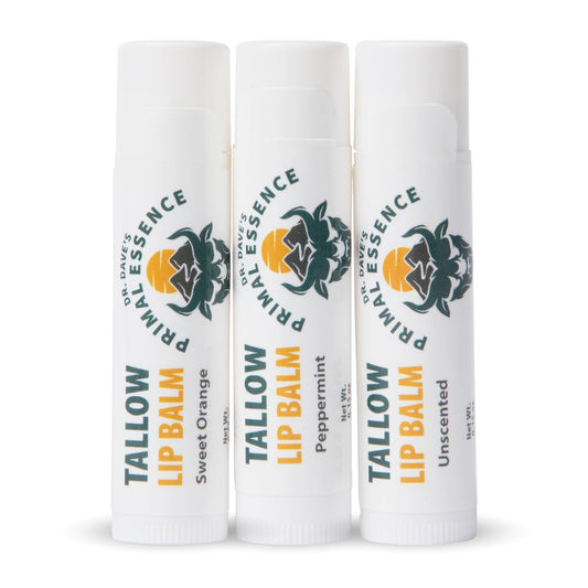 Moisturizing Tallow Lip Balm – Grass-Fed Beef Tallow with Organic Coconut Oil, Beeswax, and Vitamin E – Lip Balm Set – Variety Pack – Travel Essential – 3-Pack