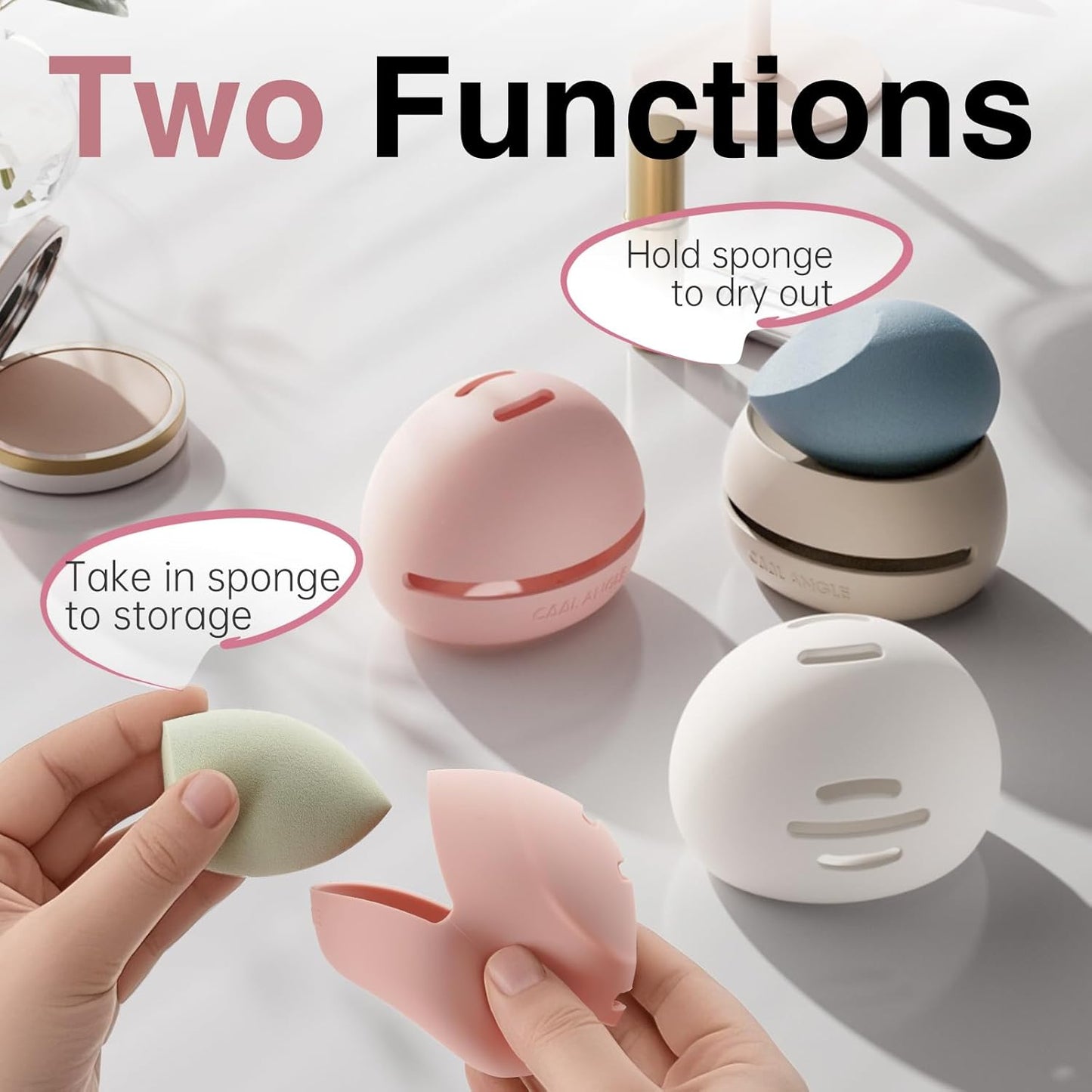 2Pcs Makeup Sponge Holder Silicone Beauty Sponge Holder Makeup Blender Case for Travel 2 in 1 Stand Storage For Quick Drying Khaki+Pink