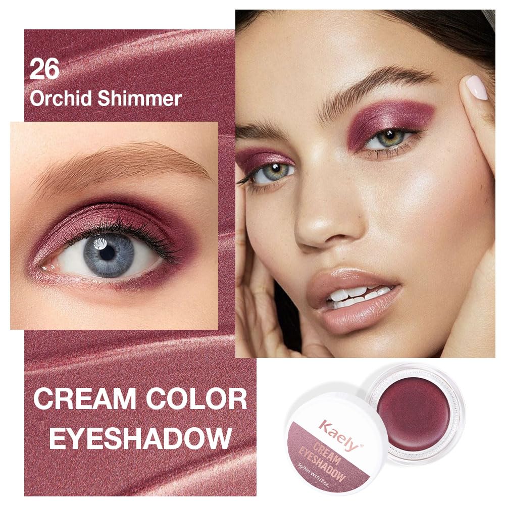 Cream Glitter Orchid Shimmer Metallic Eyeshadow Palette Makeup, Natural Single Mini Instant Holographic Eyeshadow For Women, Sombras Crema Para Ojos, Talc, Paraben & Cruelty Free, 26