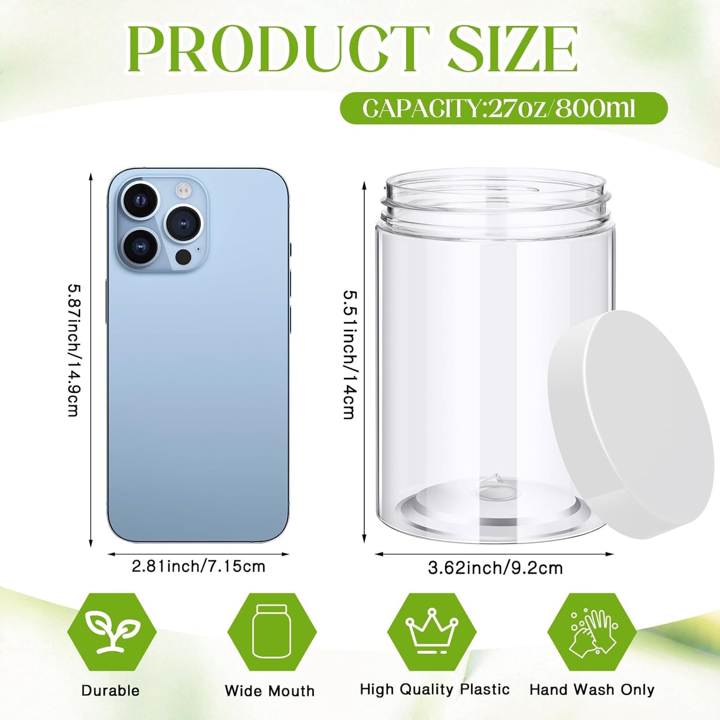 Patelai 4 Pieces Round Wide-mouth Leak Proof Plastic Container Jars with Lids for Travel Storage Makeup Beauty Products Face Creams Oils Salves Ointments DIY Making(27 Ounce,Clear)