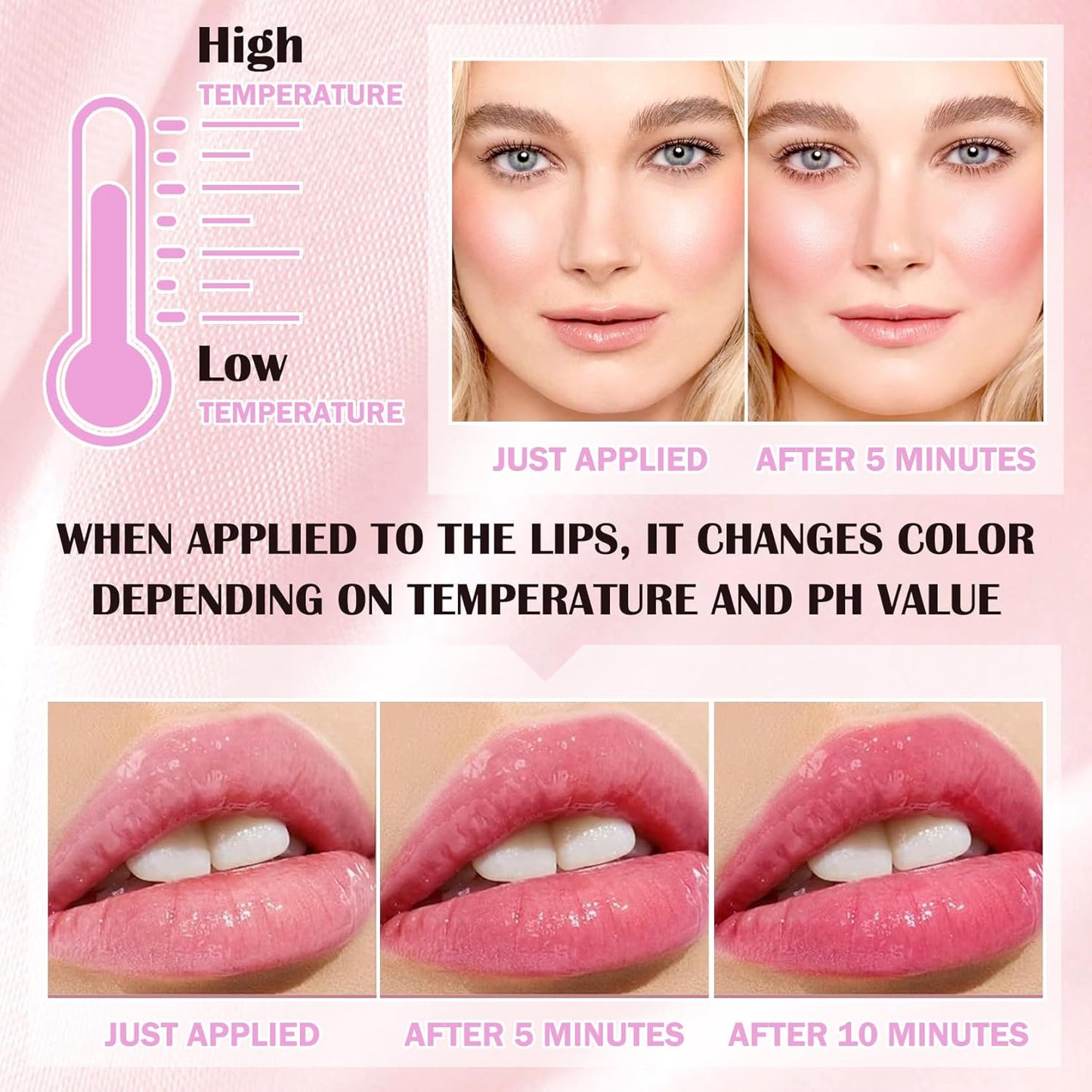 Color Changing Blush,Glitter Color Changing Blusher for Cheeks,Waterproof Lightweight Ph Blush Glossy Makeup,Moisturizing Long Lasting Multi Use Shiny Cheek Face Blush Gel for Women