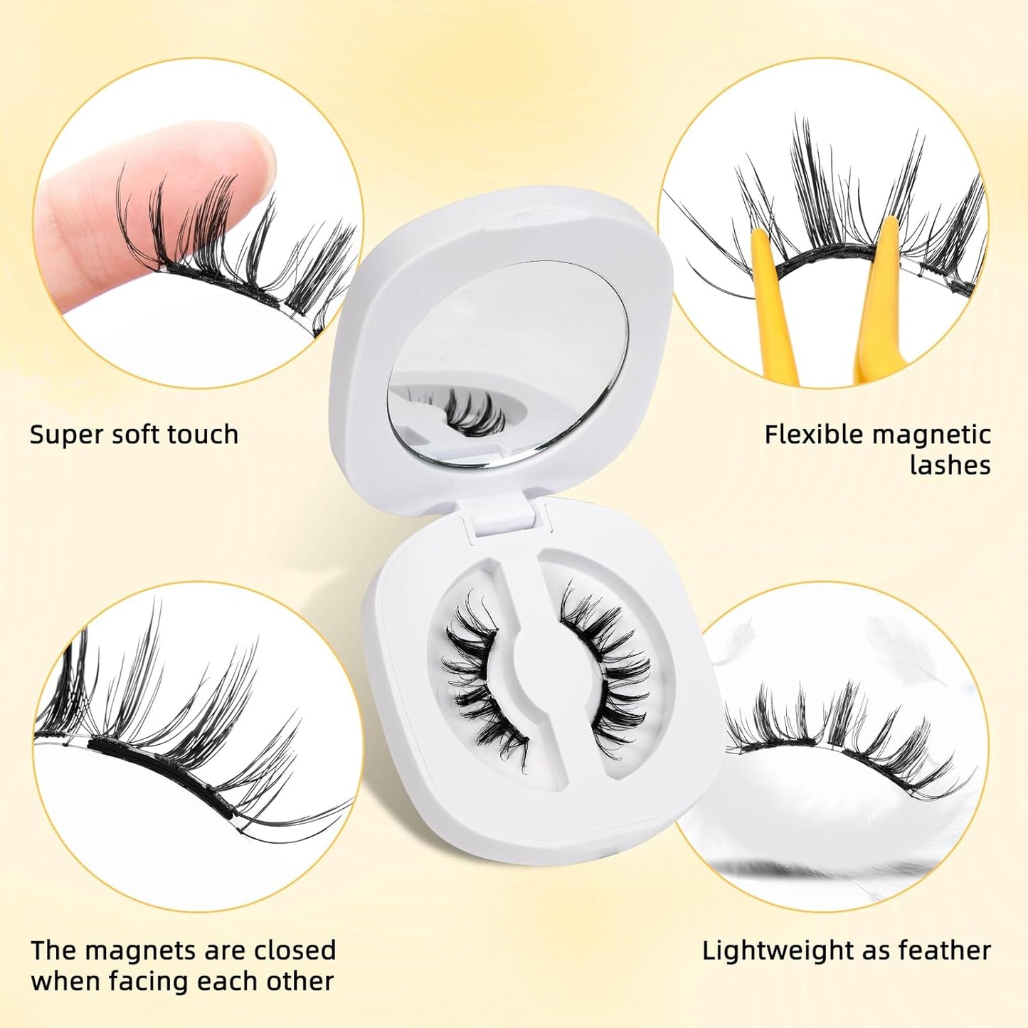 QUEWEL Magnetic Eyelashes, Reusable No Glue Needed Magnetic Eyelashes Kit with Applicator Lash Clusters Kit without Eyeliner So Soft and Easy to Wear and Remove (G-RC-E)