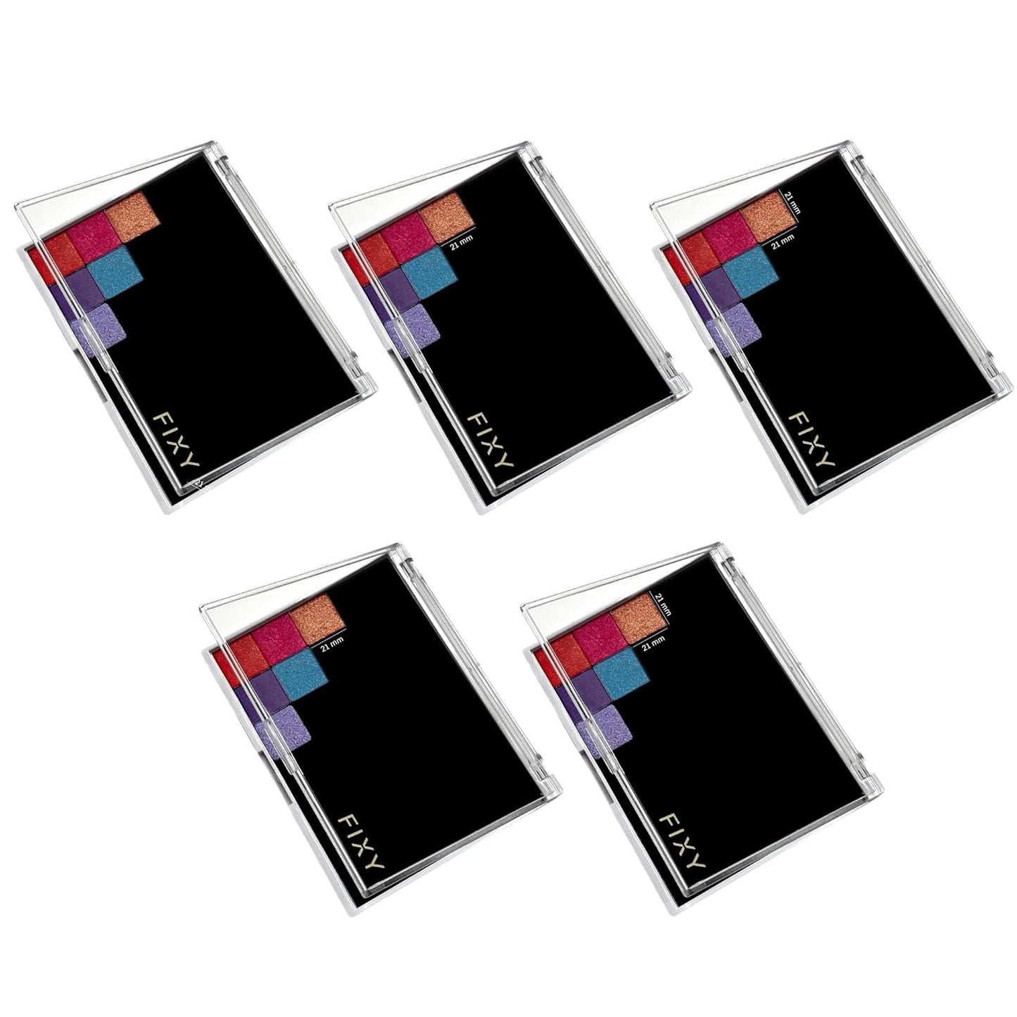 FIXY Empty Magnetic Makeup Palette Set of 5 (5.7x4.3inch) and 20 Magnetic Metal Pans of 21mm - Travel Friendly for Depotting, Organizing Eyeshadow, Blush, Foundation, Face Powder and more