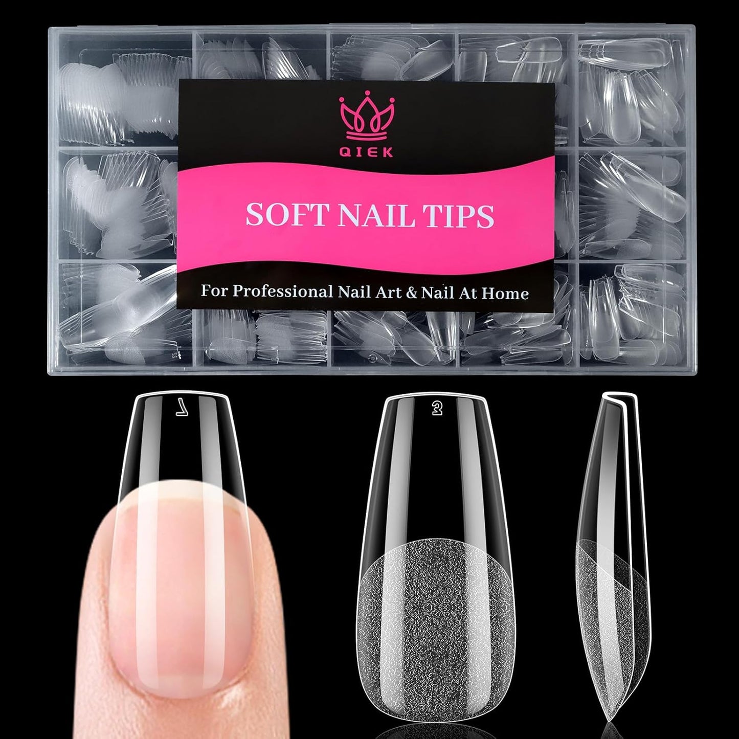 Medium Coffin False Nail Tips, 15 Sizes 510 PCS Clear Soft Press On Fake Nail Pre-shaped Half Matte Full Cover Gel Nail Tip Extensions Strong Thick Long Lasting for DIY Beginners & Salon Manicure