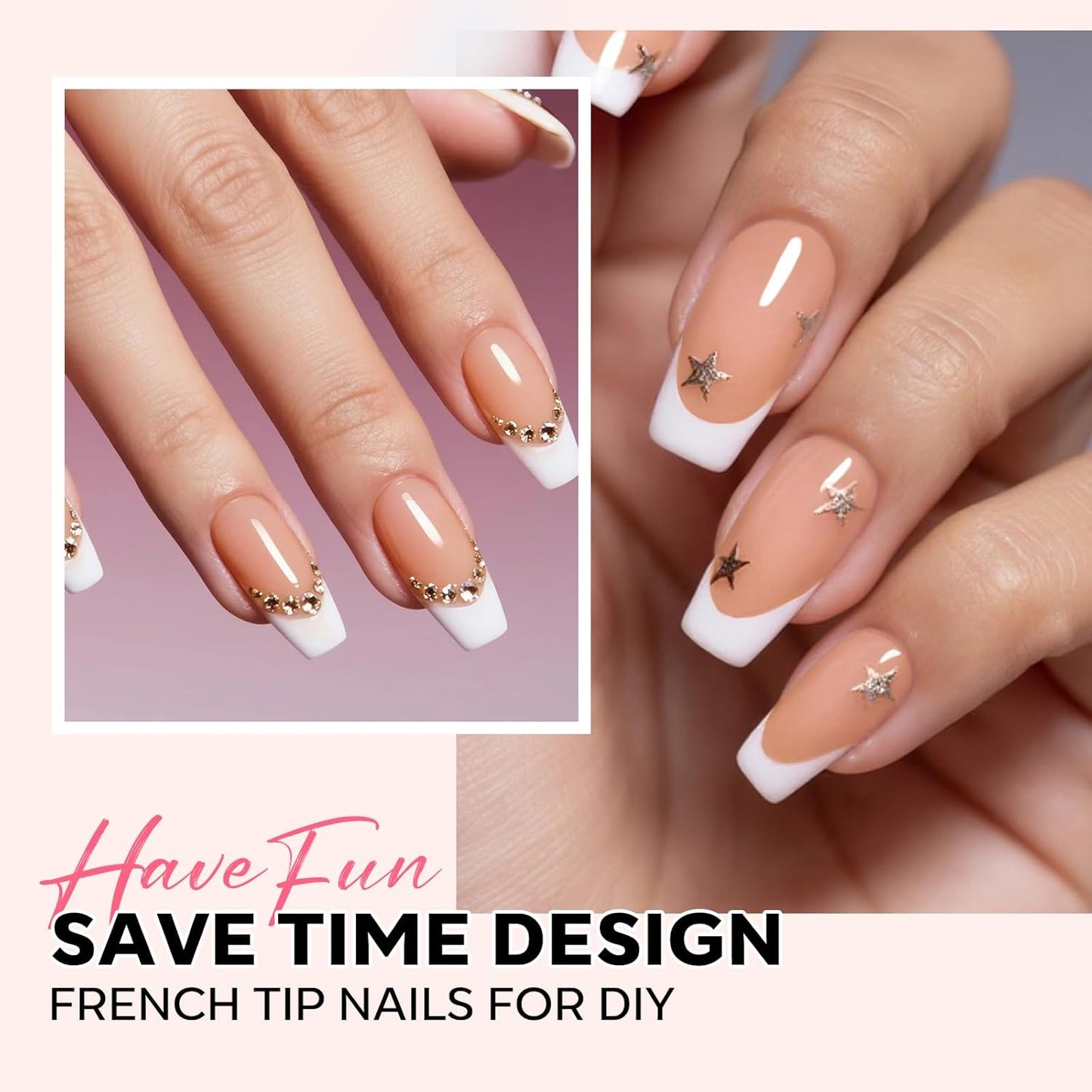 modelones French Tip Press on Nails, 150Pcs Short Coffin Fake Nails with Nail Box, Deep Nude Gel Nail Tips for Women, Soft Glue-On Nails for Natural Salon Look, DIY Nail Art Kit (15 Sizes)