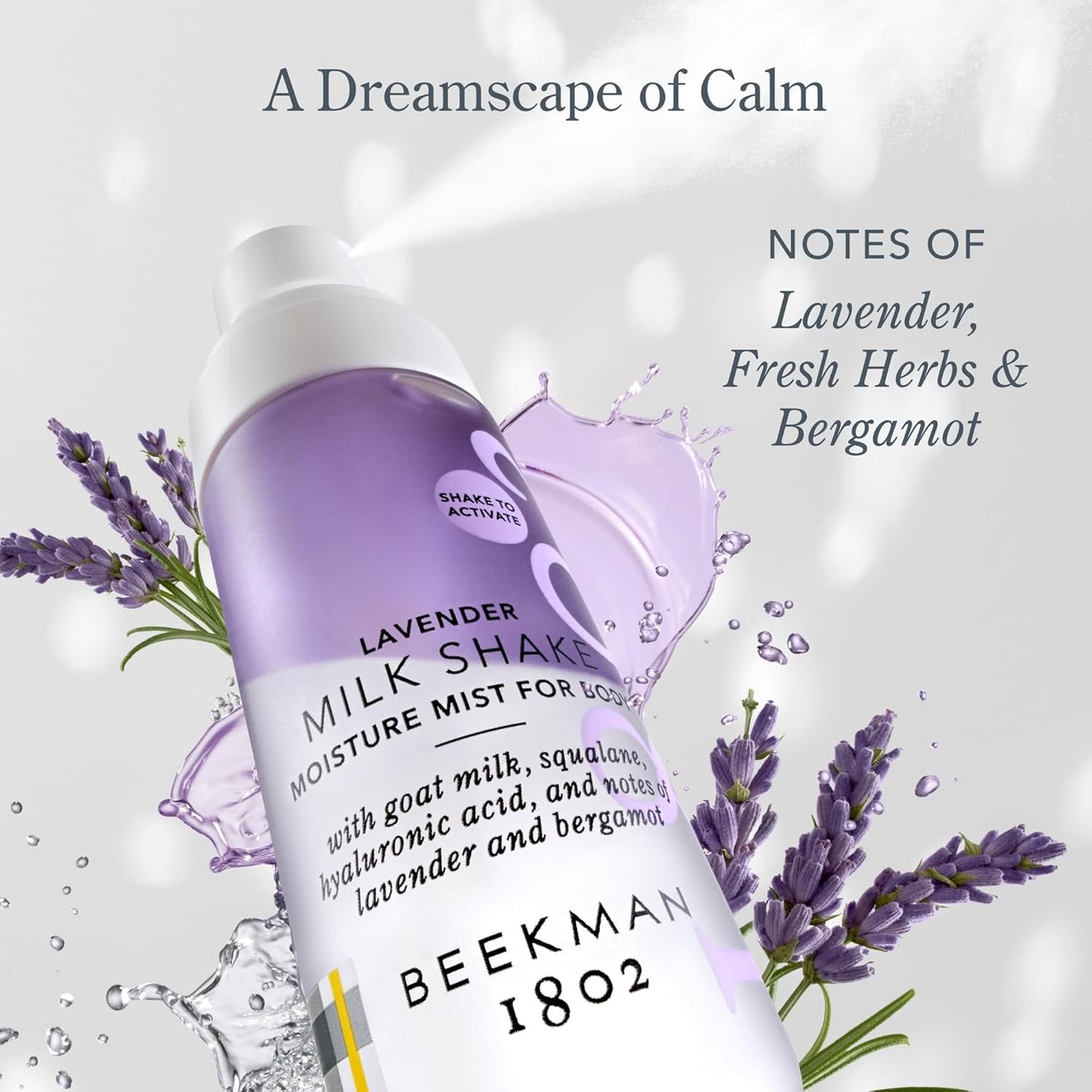 Beekman 1802 Milk Shake Body Mist - Lavender 2 fl oz - Hyaluronic Acid, Jojoba Oil, Instantly Moisturizes, Hydrates & Softens, Good for Sensitive Skin, Cruelty Free